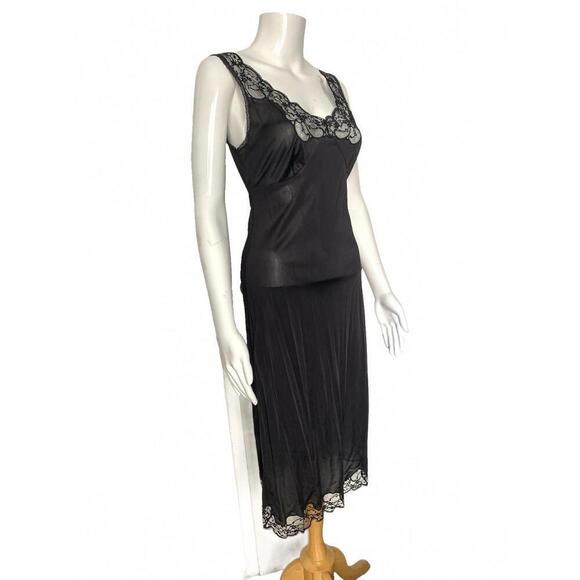 Vintage DOLCE & GABBANA 1980's Black Lace Satin Chemise Slip Dress IT-38 US-2 - Picture 6 of 11